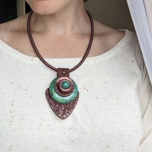 Handmade necklace pendant in Boho style with gemstone